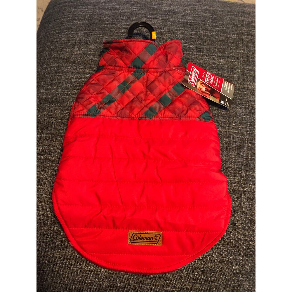 Dog med Puffer Jacket Fleece lined adjustable red/plaid New